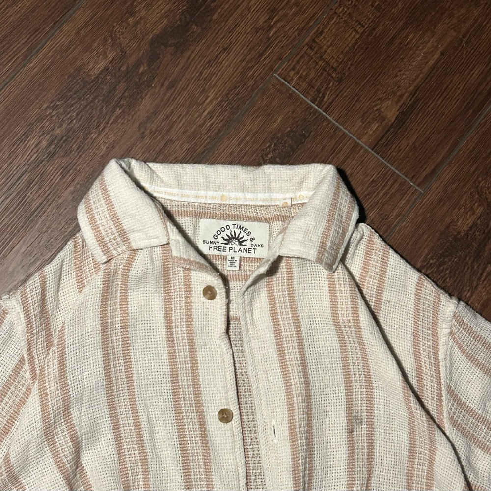 Free Planet Casual Button Down Shirt - Cream and Brown